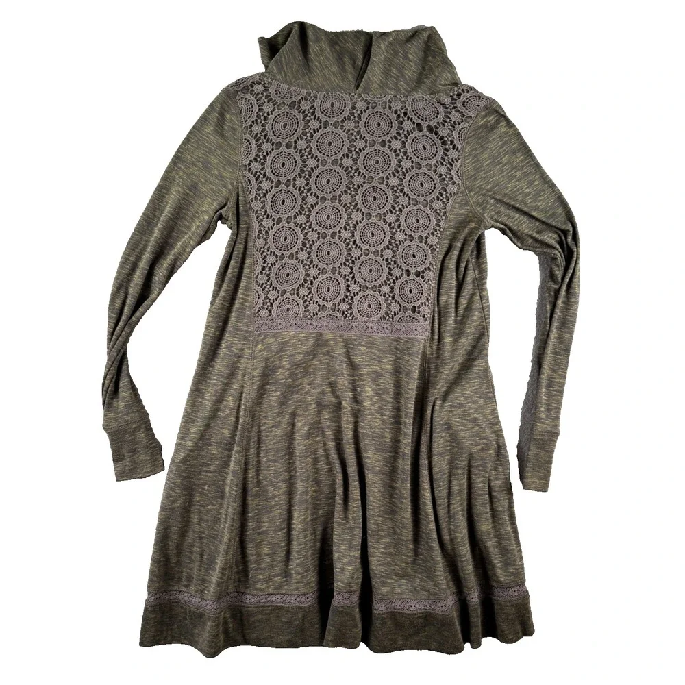 Anthropologie Saturday Sunday Dress Women XS Green Cowl Boho Cottage Midi Shift‎ - Picture 3 of 13